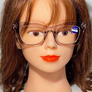 1291 Gretchen Reading Glasses 1.5 Square Clear Gray Frames Oversize NWT
